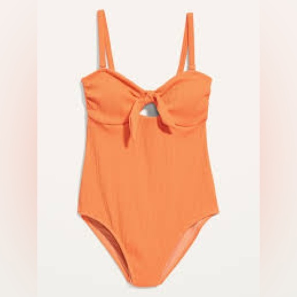 Old Navy Tie-Front Keyhole Bandeau-Style One-Piece Swimsuit 2X Coral Clay NWT - Picture 4 of 11